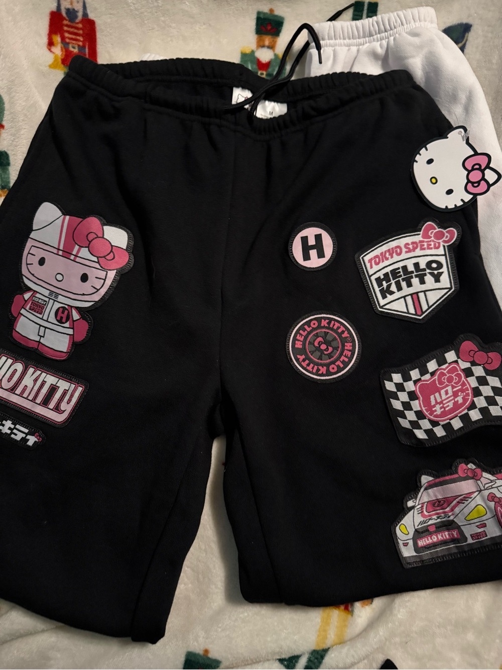 Hello Kitty Black Shorts with Pink & White Patch Graphics Tokyo race